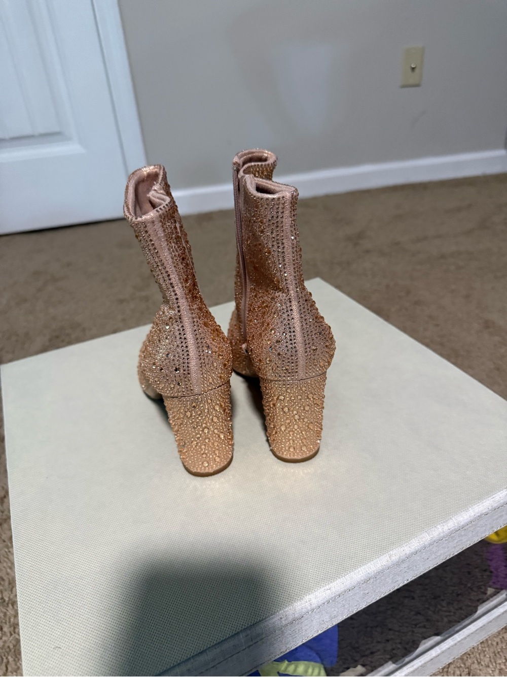 TOP Moda Rose Gold Embellished Stretch Ankle Booties